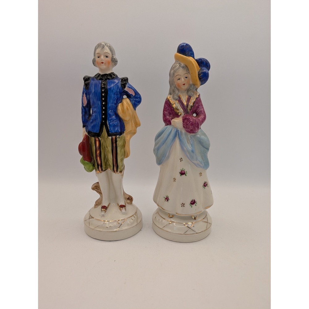 Vintage Made in Occupied Japan Porcelain Figurines Colonial Couple Set of 2